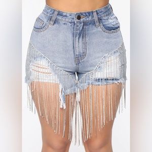 Came trough dripping more rhinestone denim shorts